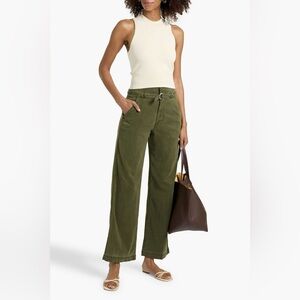 FRAME Denim Belted Lyocell-blend Twill Wide-leg Pants Army Green Size 26